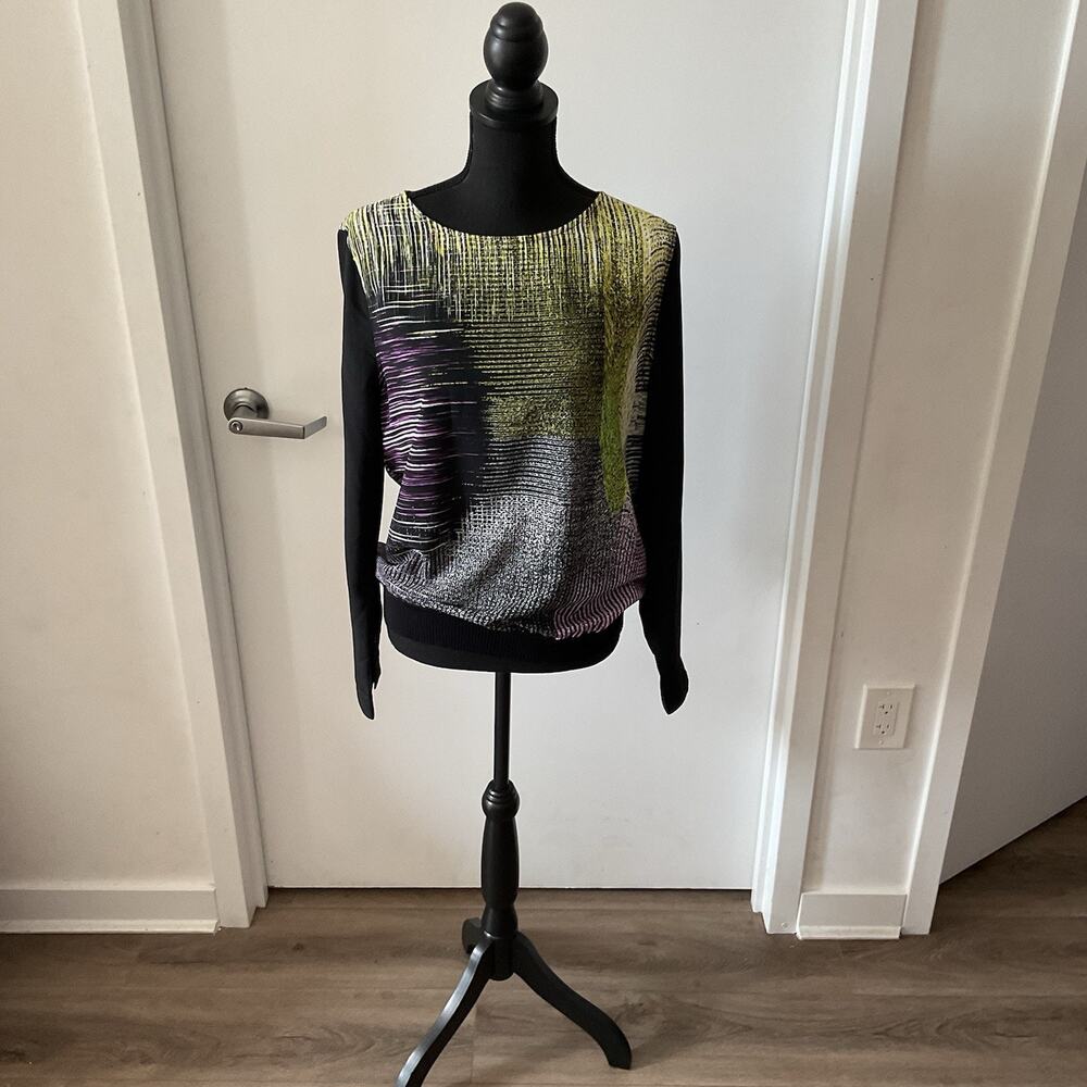 NWT Calvin Klein Jeans women’s Abstract Cyber Neon Yellow Pink shirt Blouse